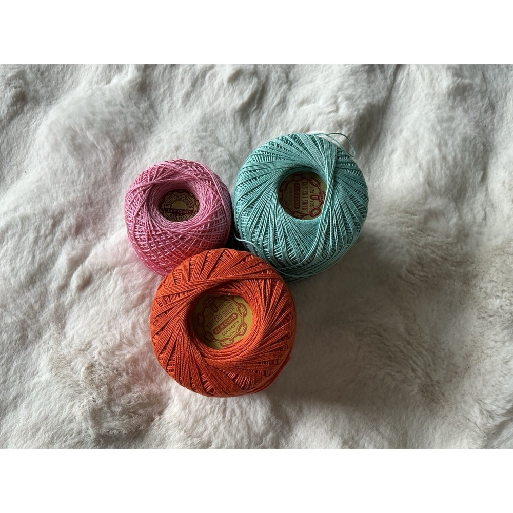 VTG J & P Coats VARIEGATED Boilfast Thread‎ "Knit-Cro-Sheen" USA Crochet Spools